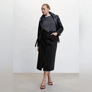 Mango Soleil Cotton Denim Slit Midi Skirt